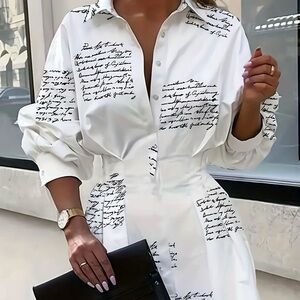 White Script-Print Buttoned Up Shirt | NWOT
